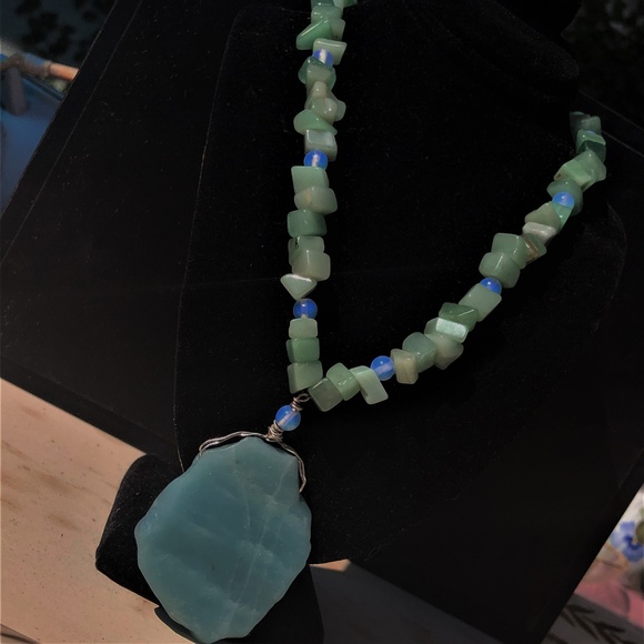 Aventurine Pendant + Necklace w/ Opalite Accents - Picture 2 of 3